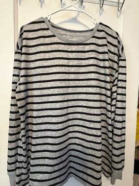 SHEIN Gray and Black Striped Long Sleeve Top